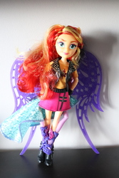 Size: 4000x6000 | Tagged: safe, artist:artofmagicpoland, sunset shimmer, twilight sparkle, equestria girls, g4, my little pony equestria girls: better together, carrying, doll, doll on doll, female, irl, merchandise, midnight sparkle, photo, suspended, toy