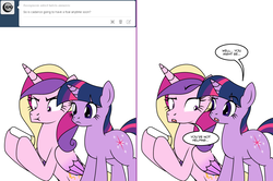 Size: 1204x800 | Tagged: safe, artist:dekomaru, princess cadance, twilight sparkle, pony, tumblr:ask twixie, g4, ask, comic, hilarious in hindsight, pregnancy test, sisters-in-law, tumblr