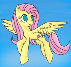 Size: 720x680 | Tagged: artist needed, safe, fluttershy, pegasus, pony, g4, blue background, female, flying, mare, simple background, smiling, solo, spread wings, wings