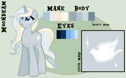 Size: 1253x774 | Tagged: safe, artist:ipandacakes, oc, oc only, oc:moonbeam, pony, unicorn, female, mare, offspring, parent:prince blueblood, parent:trixie, parents:bluetrix, reference sheet, solo