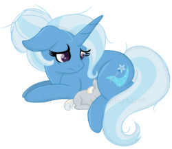 Size: 1090x947 | Tagged: safe, artist:ipandacakes, trixie, oc, oc:moonbeam, pony, g4, alternate hairstyle, baby, baby pony, female, mother and daughter, offspring, parent:prince blueblood, parent:trixie, parents:bluetrix, prone, simple background, transparent background