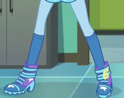 Size: 571x450 | Tagged: safe, screencap, trixie, equestria girls, equestria girls series, forgotten friendship, g4, clothes, cropped, legs, pictures of legs, shoes, socks