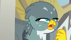 Size: 1280x720 | Tagged: safe, screencap, gabby, griffon, g4, the fault in our cutie marks, female, mid-blink screencap, solo
