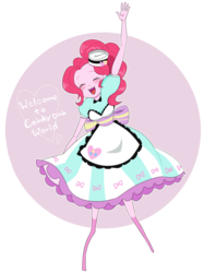 Size: 1772x2363 | Tagged: safe, artist:gyunyu, pinkie pie, coinky-dink world, equestria girls, g4, my little pony equestria girls: summertime shorts, bow, clothes, cute, diapinkes, eyes closed, female, hat, moe, server pinkie pie, skirt, solo, waving