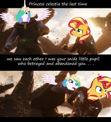 Size: 1364x1496 | Tagged: safe, princess celestia, sunset shimmer, equestria girls, equestria girls specials, g4, my little pony equestria girls: better together, my little pony equestria girls: forgotten friendship, avengers: infinity war, iron man, marvel, marvel cinematic universe, meme, thanos