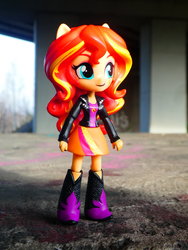 Size: 1024x1365 | Tagged: safe, artist:artofmagicpoland, sunset shimmer, equestria girls, g4, boots, clothes, doll, equestria girls minis, irl, jacket, photo, ponied up, shoes, skirt, toy