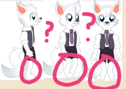 Size: 1350x950 | Tagged: safe, oc, oc:dr. wolf, anthro, digitigrade anthro, analysis bronies, barely pony related, circles, community related, furry, inconsistency, legs, no pony, non-mlp oc, question mark