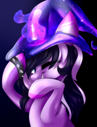 Size: 2000x2600 | Tagged: safe, artist:sodapopfairypony, oc, oc only, oc:chia seed, pony, unicorn, female, hat, high res, magic, mare, solo, witch hat