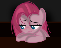 Size: 1024x798 | Tagged: safe, artist:puffydashie01, pinkie pie, earth pony, pony, g4, frown, lidded eyes, looking down, pinkamena diane pie, sad