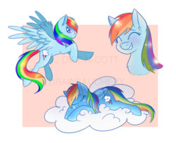 Size: 583x473 | Tagged: safe, artist:dippin-dott, artist:drawbauchery, rainbow dash, pony, g4, clothes, cloud, female, looking at you, mare, sleeping, smiling, solo, uniform, watermark