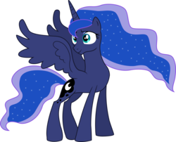 Size: 6034x4881 | Tagged: safe, artist:illumnious, edit, editor:slayerbvc, vector edit, princess luna, alicorn, pony, g4, .ai available, absurd resolution, accessory-less edit, bare hooves, female, mare, missing accessory, simple background, smiling, solo, spread wings, transparent background, vector, wings
