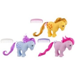 Size: 300x300 | Tagged: safe, blue belle, butterscotch (g1), cotton candy (g1), g1, 25th anniversary, comb, irl, photo, retro, stock image, toy