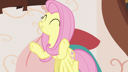 Size: 1280x720 | Tagged: safe, screencap, fluttershy, pony, discordant harmony, g4, eyes closed, female, mare, smiling, solo