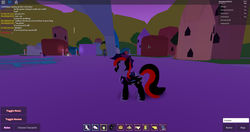 Size: 1920x1017 | Tagged: safe, artist:jimmyhook19202122, twilight sparkle, oc, oc:jimmy hook (female), bat pony, bat pony oc, crystal empire, night guard, profile, roblox, roleplay is magic