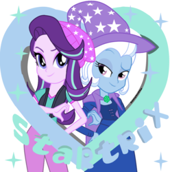 Size: 891x897 | Tagged: safe, artist:famymotta, starlight glimmer, trixie, equestria girls, g4, female, lesbian, ship:startrix, shipping, simple background, transparent background