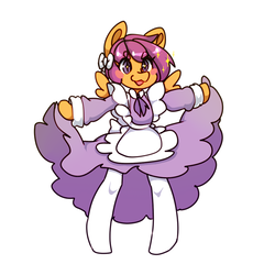 Size: 1024x1024 | Tagged: safe, artist:tolsticot, scootaloo, pegasus, pony, semi-anthro, g4, arm hooves, blush sticker, blushing, clothes, cute, cutealoo, female, maid, open mouth, simple background, smiling, solo, starry eyes, white background, wingding eyes