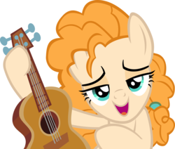 Size: 4912x4158 | Tagged: safe, artist:ironm17, pear butter, earth pony, pony, g4, absurd resolution, bedroom eyes, female, guitar, looking at you, open mouth, simple background, solo, transparent background, vector