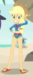 Size: 156x359 | Tagged: safe, screencap, applejack, aww... baby turtles, equestria girls, g4, my little pony equestria girls: better together, applejack's beach shorts swimsuit, bikini, clothes, cropped, cute, feet, female, flip-flops, jackabetes, sandals, solo, swimsuit