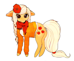 Size: 700x574 | Tagged: safe, artist:bundere, applejack, earth pony, pony, g4, alternate hairstyle, clothes, female, flower, flower in hair, scarf, simple background, solo, transparent background