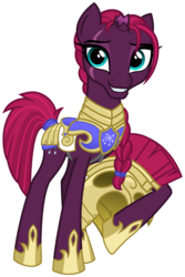 Size: 2000x3000 | Tagged: safe, alternate version, artist:cheezedoodle96, fizzlepop berrytwist, tempest shadow, pony, unicorn, g4, my little pony: the movie, .svg available, alternate hairstyle, armor, braid, broken horn, eye scar, female, grin, guardsmare, headcanon, helmet, high res, hoof hold, horn, looking at you, mare, raised hoof, reformed, royal guard, royal guard armor, scar, show accurate, simple background, smiling, solo, svg, tail wrap, tempest becomes a royal guard, transparent background, vector
