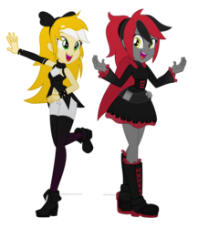 Size: 2000x2306 | Tagged: safe, artist:discorded-joker, oc, oc only, oc:calvia, oc:shona lunar, equestria girls, g4, blake belladonna, bow, clothes, commission, cosplay, costume, high res, ponytail, ruby rose, rwby, simple background, transparent background, vector
