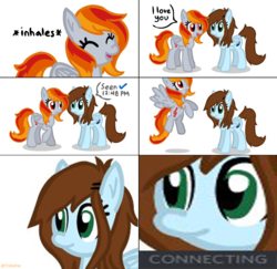 Size: 1280x1245 | Tagged: safe, artist:tridashie, edit, oc, oc only, oc:shinycyan, oc:tridashie, comic, cute, duo, meme, seenzoned, simple background, slow, thousand yard stare, white background
