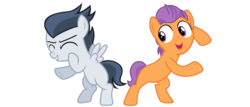 Size: 1642x701 | Tagged: safe, artist:frownfactory, artist:jawsandgumballfan24, artist:lunaticdawn, edit, rumble, tender taps, earth pony, pegasus, pony, g4, best friends, bipedal, colt, cute, duo, eyes closed, male, open mouth, rumblebetes, simple background, tendaww taps, transparent background, vector
