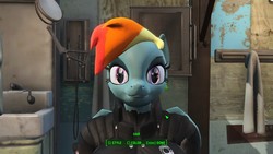 Size: 1366x768 | Tagged: safe, rainbow dash, anthro, g4, 3d, fallout, fallout 4, fallout 4 equestria mod, game mod, looking at you, smiling