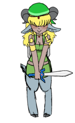 Size: 770x1251 | Tagged: safe, artist:/d/non, edit, oc, oc only, oc:ariana, satyr, clothes, cosplay, costume, jewelry, offspring, parent:arimaspi, simple background, sword, the legend of zelda, traditional art, transparent background, weapon