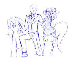 Size: 928x723 | Tagged: safe, artist:have some dash, lyra heartstrings, oc, oc:anon, oc:hope, satyr, g4, family photo, father and daughter, female, husband and wife, male, mother and daughter, offspring, parent:lyra heartstrings, sketch