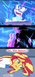 Size: 600x1300 | Tagged: dead source, safe, artist:wubcakeva, sci-twi, sunset shimmer, twilight sparkle, comic:ask casual midnight and demon shimmer, equestria girls, g4, comic, possession