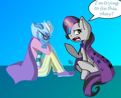 Size: 542x435 | Tagged: safe, artist:meowzers612, trixie, pony, unicorn, g4, crossover, duo, eridan ampora, homestuck, palette swap, recolor, troll (homestuck)