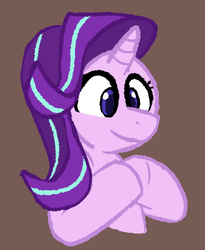 Size: 378x462 | Tagged: safe, artist:love-freak, starlight glimmer, pony, unicorn, g4, brown background, female, mare, simple background, smiling, solo