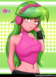 Size: 728x1000 | Tagged: safe, artist:clouddg, lemon zest, equestria girls, g4, belly button, breasts, busty lemon zest, clothes, female, headphones, solo