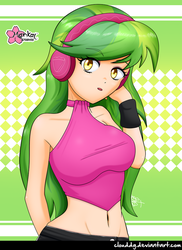 Size: 728x1000 | Tagged: safe, artist:clouddg, lemon zest, human, equestria girls, g4, belly button, breasts, busty lemon zest, clothes, female, headphones, human coloration, humanized, looking at you, solo