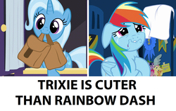 Size: 1640x1036 | Tagged: safe, rainbow dash, trixie, g4, parental glideance, to where and back again, background pony strikes again, happy, op is a duck, op is trying to start shit, op is wrong, sad