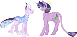 Size: 1024x504 | Tagged: safe, artist:leanne264, oc, oc only, oc:magic spike, oc:rhapsody, changedling, changeling, dracony, hybrid, pony, unicorn, female, interspecies offspring, mare, offspring, parent:spike, parent:twilight sparkle, parents:twispike, simple background, transparent background