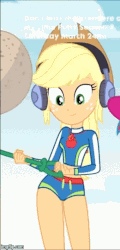 Size: 260x540 | Tagged: safe, screencap, applejack, equestria girls, g4, lost and found, my little pony equestria girls: better together, adorasexy, animated, applebucking thighs, applejack's hat, bikini, clothes, cloud, cowboy hat, cute, female, geode of super strength, hat, headphones, hips, jackabetes, loop, sexy, solo, stetson, swaying hips, swimsuit, thigh gap, thighs
