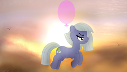 Size: 3840x2160 | Tagged: safe, artist:startledflowerpony, limestone pie, earth pony, pony, g4, balloon, female, high res, solo, unamused