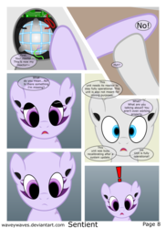 Size: 5360x7370 | Tagged: safe, artist:waveywaves, oc, oc only, oc:joule, oc:perry, pony, robot, robot pony, comic:sentient, absurd resolution, comic