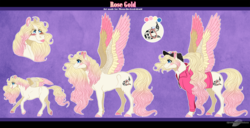 Size: 2025x1035 | Tagged: safe, artist:bijutsuyoukai, oc, oc only, oc:rose gold, pegasus, pony, colored wings, female, mare, multicolored wings, reference sheet, solo