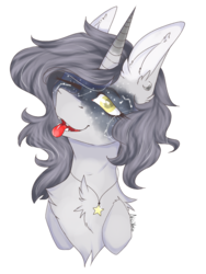 Size: 768x1024 | Tagged: safe, artist:akiiichaos, oc, oc only, oc:galaxy, pony, unicorn, bust, female, mare, portrait, simple background, solo, tongue out, transparent background