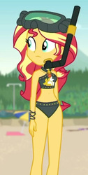 Size: 520x1030 | Tagged: safe, artist:supra80, edit, edited screencap, screencap, sunset shimmer, equestria girls, g4, my little pony equestria girls: better together, unsolved selfie mysteries, beach, beach shorts swimsuit, belly button, bikini, clothes, cropped, dive mask, female, goggles, midriff, snorkel, solo, sunset shimmer's beach shorts swimsuit, swimsuit
