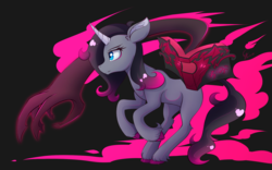 Size: 1920x1200 | Tagged: safe, artist:laptop-pone, oleander (tfh), classical unicorn, demon, pony, unicorn, them's fightin' herds, black background, book, cloven hooves, community related, female, horn, leonine tail, rearing, simple background, solo, unicornomicon, unshorn fetlocks