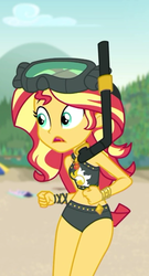 Size: 581x1079 | Tagged: safe, screencap, sunset shimmer, equestria girls, equestria girls series, g4, unsolved selfie mysteries, adorasexy, belly button, bikini, clothes, cropped, curvy, cute, dive mask, female, midriff, sexy, shimmerbetes, snorkel, solo, sunset shimmer swimsuit, swimsuit