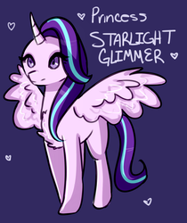 Size: 1066x1269 | Tagged: safe, artist:itsanemi, starlight glimmer, alicorn, pony, g4, alicornified, chest fluff, female, heart, mare, princess, purple background, race swap, simple background, solo, starlicorn, wings