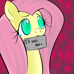 Size: 1000x1000 | Tagged: safe, artist:deerkosprince, fluttershy, pony, g4, bust, colored pupils, cute, ill miss you, mouth hold, note, shyabetes, sign, solo, teary eyes