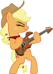 Size: 3720x5156 | Tagged: safe, artist:ironm17, applejack, earth pony, pony, g4, american flag, amerijack, bandana, bipedal, country, cowboy hat, electric guitar, eyes closed, female, guitar, guitarity, hat, musical instrument, simple background, solo, transparent background, vector
