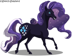 Size: 1024x791 | Tagged: safe, artist:sketch-shepherd, nightmare rarity, pony, unicorn, g4, fangs, female, hoers, mare, raised hoof, realistic anatomy, realistic horse legs, simple background, solo, transparent background