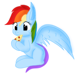 Size: 429x412 | Tagged: safe, artist:aquaspiash, rainbow dash, pegasus, pony, g4, eating, female, food, meat, pepperoni, pepperoni pizza, pizza, simple background, sitting, solo, transparent background